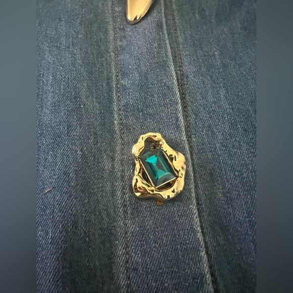 Selen Exotic Button Down – Denim Shirt with Statement Gem Buttons - Picture 8 of 11